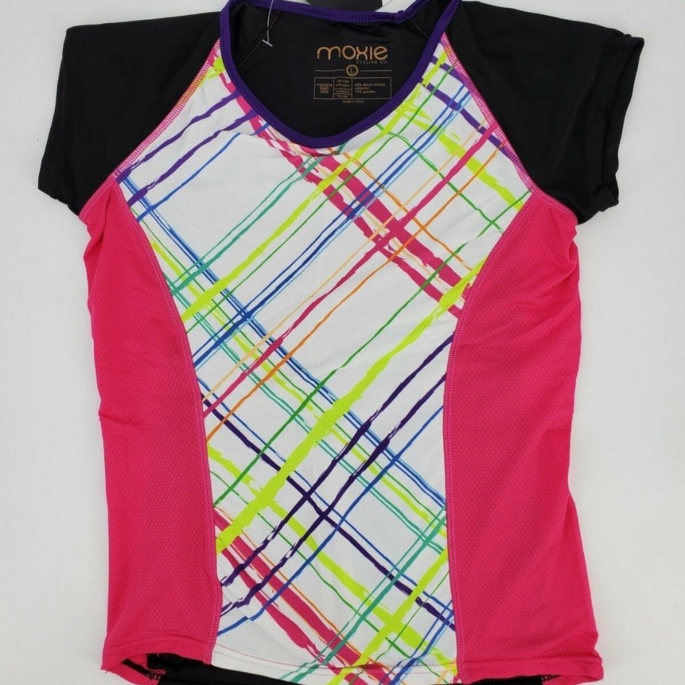 MOXIE Cycling Young Miss Girls Colorblock Athletic Jersey Tee Top Size Large
